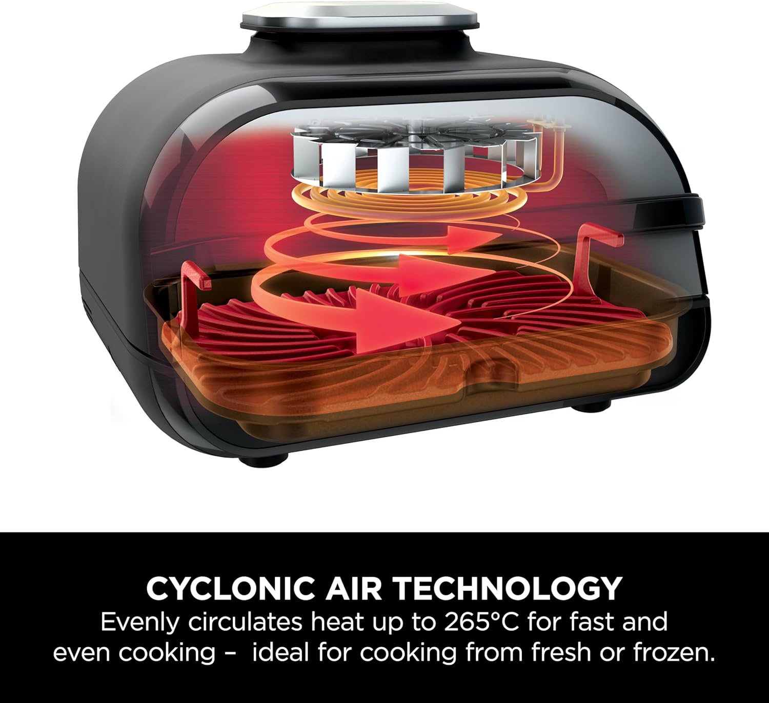 Ninja Sizzle indoor grill—featuring sleek black casing, non-stick grill plates, and flat surfaces. It’s compact, perfect for your kitchen countertop. Look at that detachable mesh lid, so easy to clean! Ideal for those spontaneous grilling moments when you crave that chargrilled flavour.