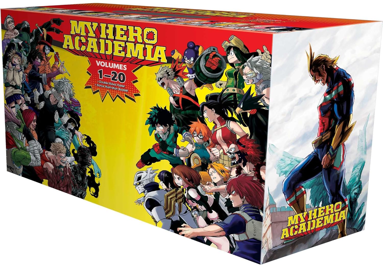 A My Hero Academia box set bursting with vibrant cover art—characters leap out at you! Each spine tells a story, inviting fans to dive headfirst into epic battles and friendships. Perfect for display or a binge-read—can't wait to see who you root for!