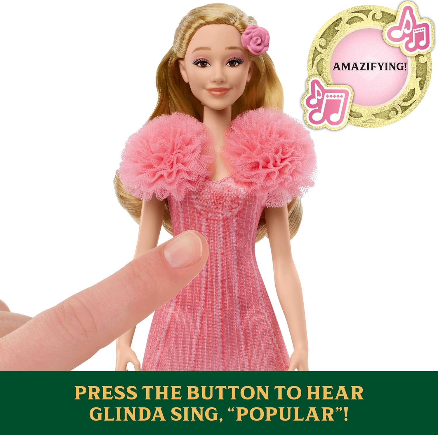 Glinda doll – she’s all about that soft pink ombre vibe, right? Long, flowing blonde hair, like, straight outta a fairytale. And get this—there’s a button! Push it, and she starts singing. Dreamy, isn’t it?