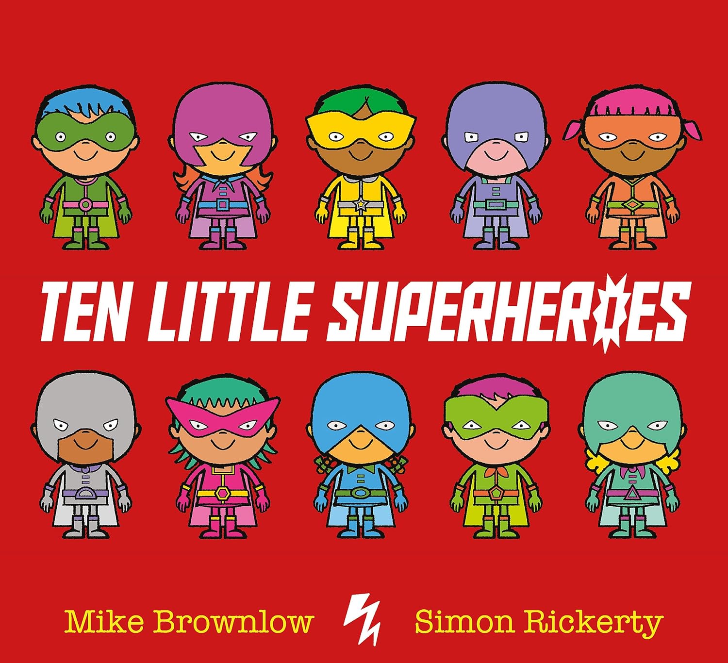 A vibrant set of ten tiny superhero figures—each striking a unique pose. Look at those costumes, the capes fluttering like they’re ready for action!