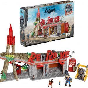 A set of action figures from Fallout—check out the Vault Dweller and Raider, both super detailed. They're chilling against a rad Red Rocket Truck Stop backdrop that really brings the vibe. Perfect for collectors or any fan of the game.
