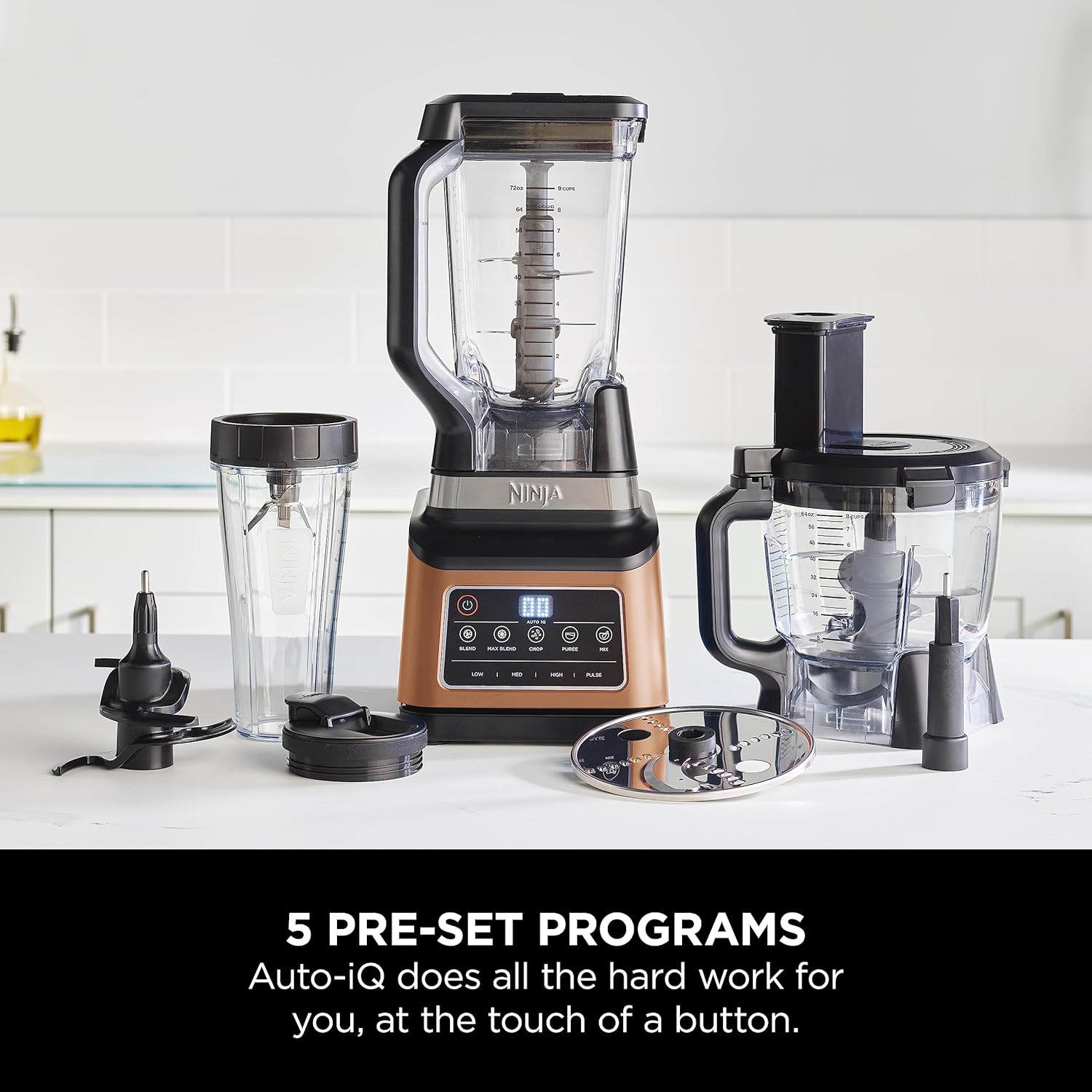 Ninja 3-in-1 Food Processor & Blender with 5 Automatic Programs: Blend, Max Blend, Chop, Mix, Puree, 1.8L Bowl, 2.1L Jug, 700ml Cup, 1200W, Dishwasher Safe Parts, Auto-iQ, Black BN800UK - Image 5