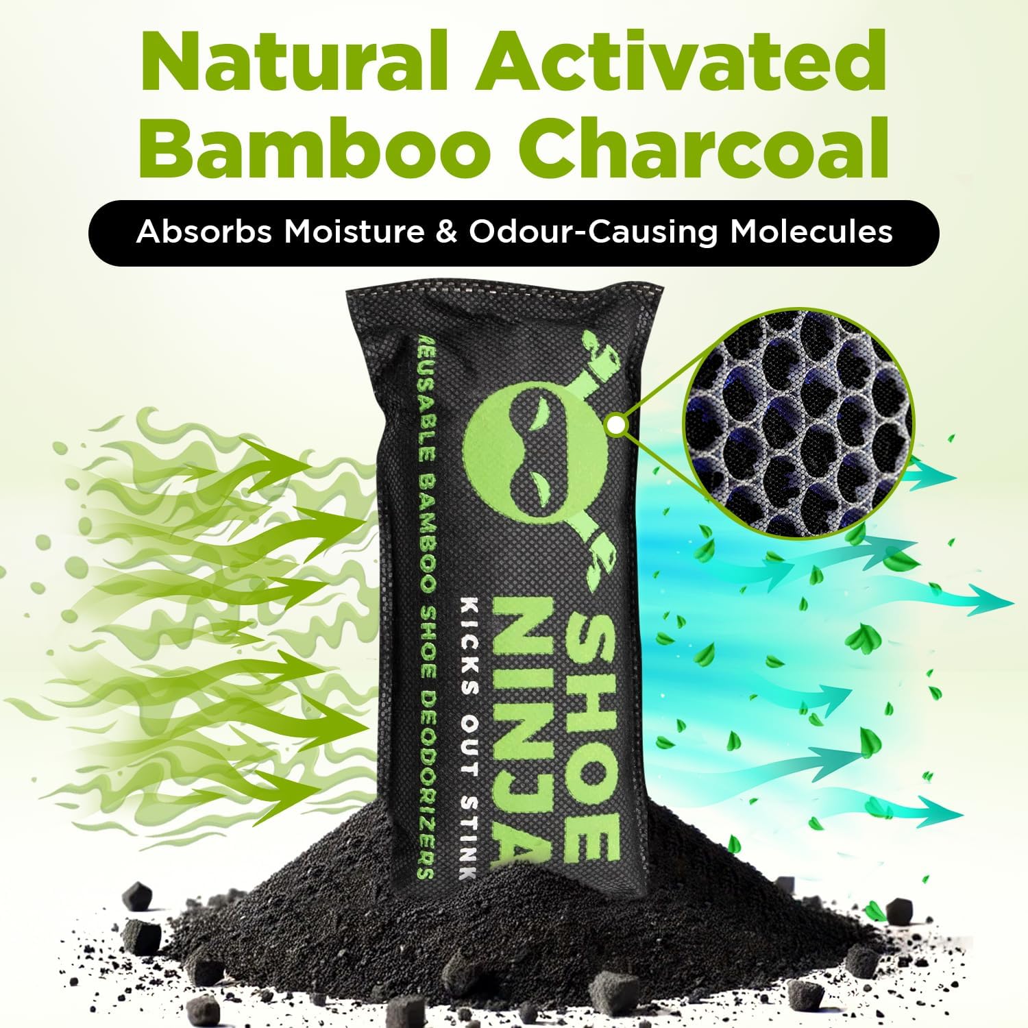 Shoe Ninja Deodorisers—tiny wonders packed with natural bamboo charcoal. They’re sleek, compact, and sit there looking all fresh against a minimal backdrop. A must-have for your kicks, really.