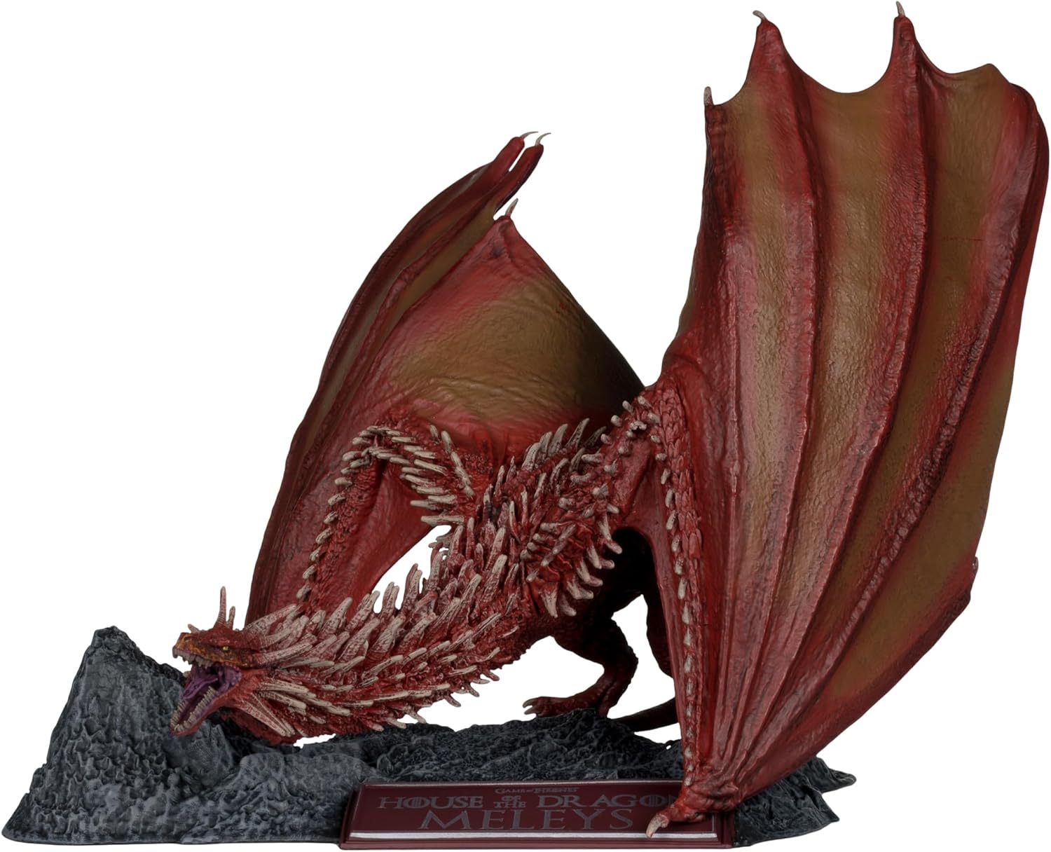 A stunning collectible of Meleys—the fierce dragon from House of the Dragon. Her vibrant scarlet scales practically leap out, copper accents catching the light just right. And that neutral background? It makes her shine even more.