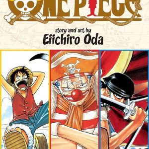 A vibrant One Piece manga omnibus—cover bursting with iconic characters, lively and bold. The logo sits up top, distinct, eye-catching. Ready to dive into adventure?