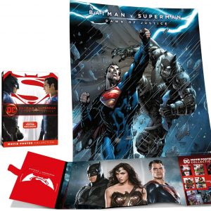 This Batman v Superman poster—seriously intense, right? You’ve got Batman and Superman locked in a fierce clash, all wrapped up in these dark, heavy colours. The logos pop, all iconic-like. And that city skyline looming in the background... it just adds to the whole vibe. Absolute must-have for any fan.