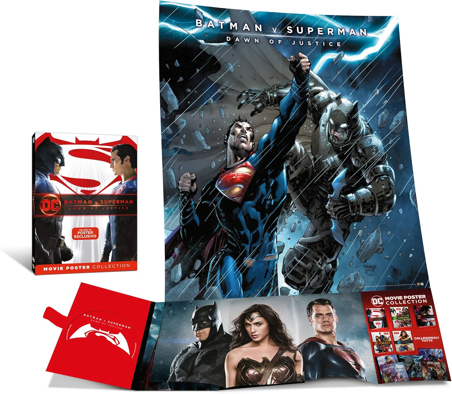 This Batman v Superman poster—seriously intense, right? You’ve got Batman and Superman locked in a fierce clash, all wrapped up in these dark, heavy colours. The logos pop, all iconic-like. And that city skyline looming in the background... it just adds to the whole vibe. Absolute must-have for any fan.