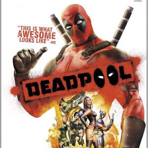 Deadpool action figure—mid-leap, all that attitude. You can really see the intricate costume details pop against those bold colours, right? Perfect for fans who love a bit of chaos!