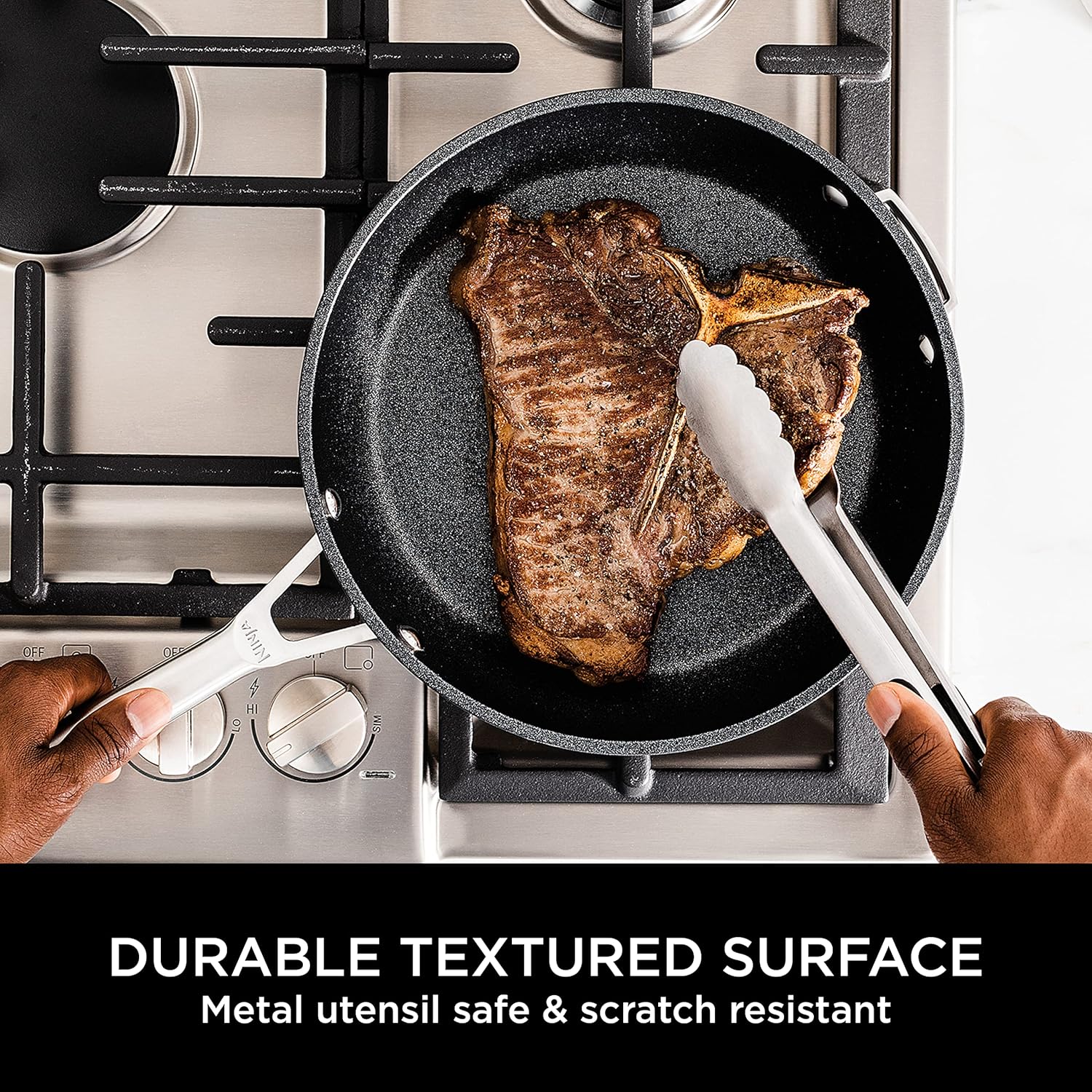 Ninja Stackable cookware set – sleek grey hard-anodised aluminium pans, from your trusty frying pans to handy saucepans. Check out those glass lids! And did I mention the stackable design? Oh yeah, it saves space. Perfect for tight kitchen spots.