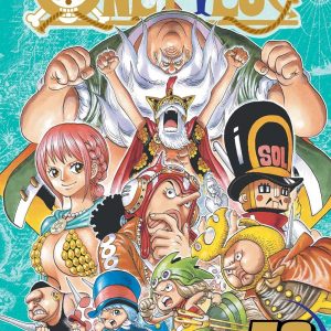 Cover of One Piece Dressrosa manga—bold colours, characters leaping into action, energy bursting off the page. Such a dynamic scene! It’s like you’re almost part of the adventure, feeling the intensity.