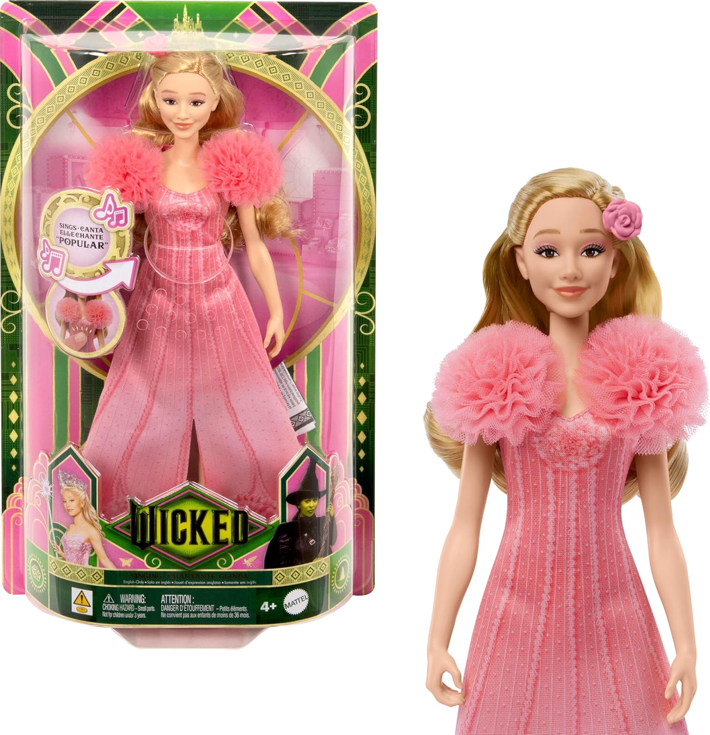 Glinda doll sparkling in a dreamy pink ombre dress—her long blonde hair falls like a cascade. She’s grinning, microphone in hand, all set against a backdrop that’s straight out of a fairytale. It's all very whimsical, isn’t it?